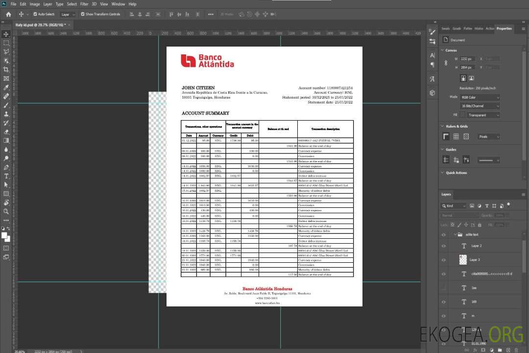 Déclaration de la Banco Atlantida du Honduras template